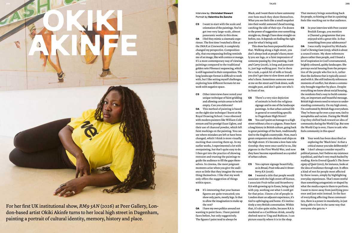 TANK 108 Autumn 2026, artist Okiki Akinfe portrait and interview spread